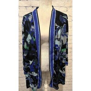 Bob Mackie Watercolor Rose Printed Kimono Cardigan Periwinkle Size XL